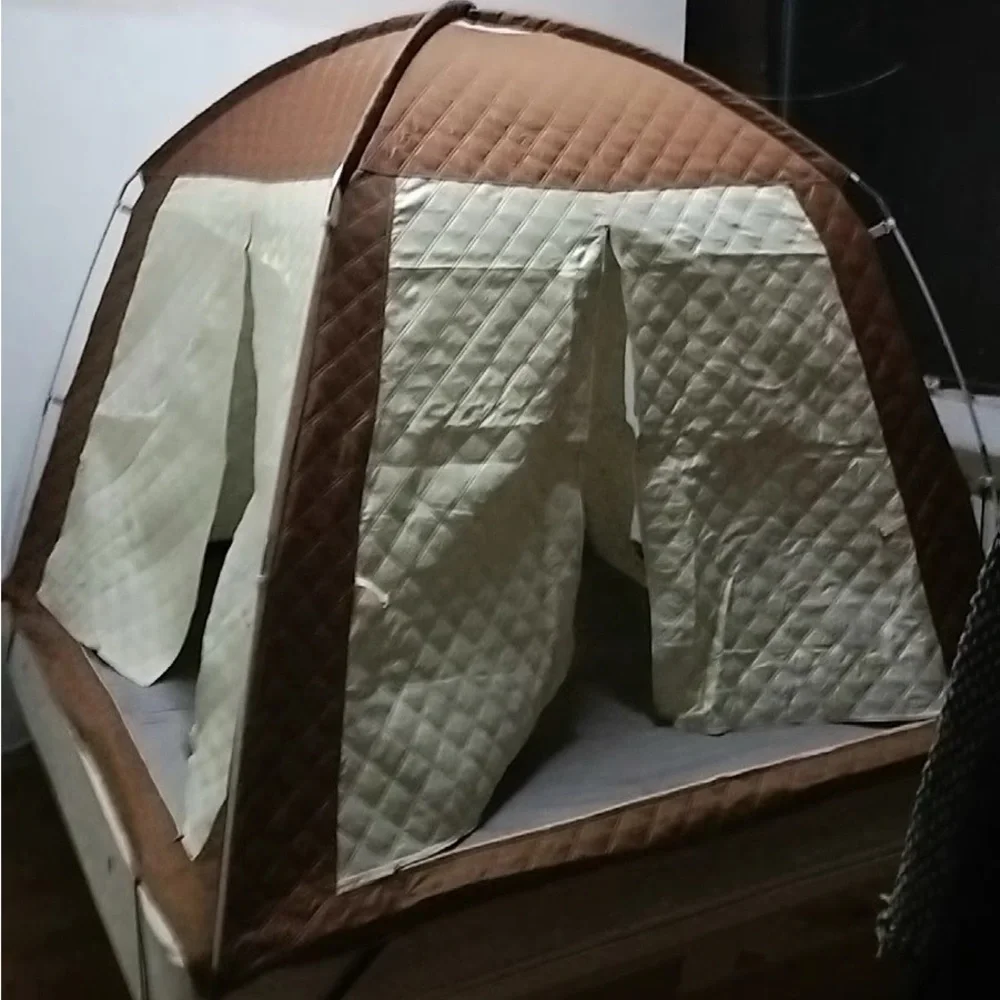 Warm tent on the bed